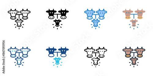 Livestock breeding icons set multiple style collection. Editable stroke 
