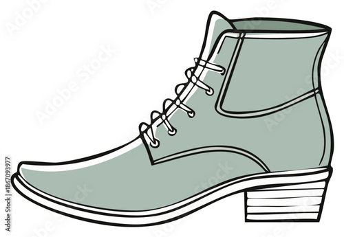 Stylish gray lace up ankle boot with a pointed toe vector illustration. Modern and fashionable footwear icon with heel.