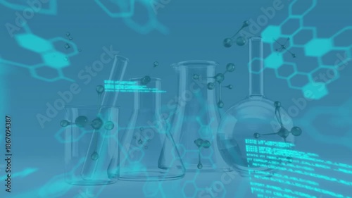 Animation of scientific data processing over laboratory beakers