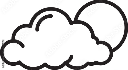 Black outline of a sun peeking from behind a fluffy cloud weather