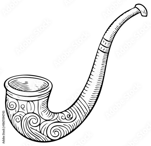 Ornate pipe with carved swirling patterns and segmented stem