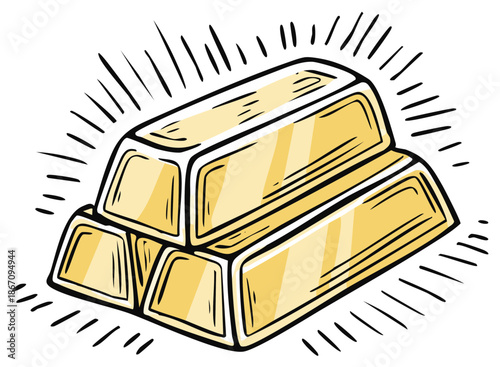 Shiny stacked gold bars illustration