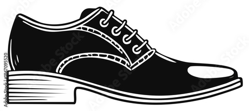 Classic black wingtip oxford shoe illustration with white detailing