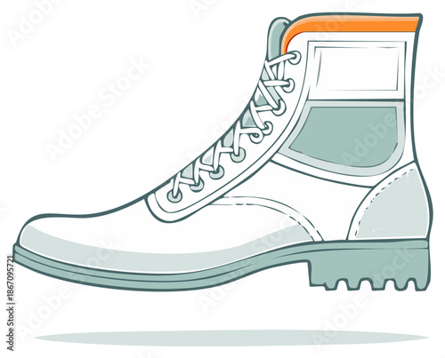 Isolated Cartoon Style Graphic Illustration of a Lace Up Ankle Boot Footwear