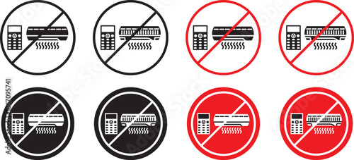 no Air conditioner icon. AC prohibition symbols. Cooling system forbidden graphic design. Forbidden Sign Air Conditioner ,black and red isolated silhouette. Forbidden air conditioner vector icon