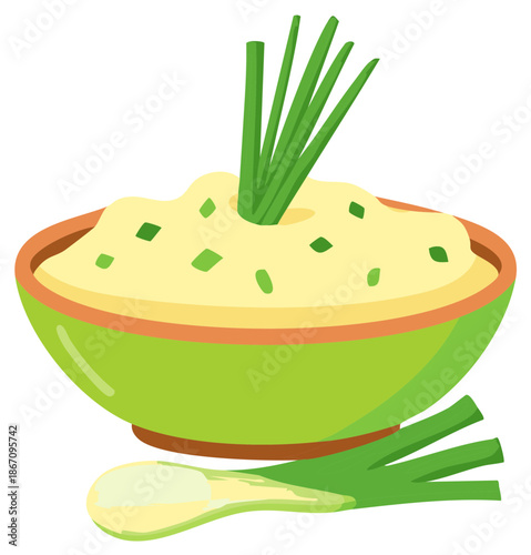 Savory Mashed Potatoes with Fresh Chives and Scallions in a Bright Green Bowl