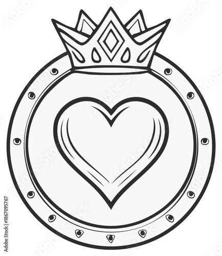 Elegant love symbol with sovereign crown and decorative circle frame