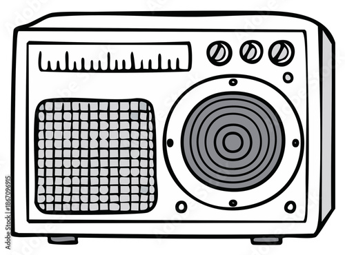 Retro Styled Radio Illustration Classic Tuner Sound System Media Device Drawing