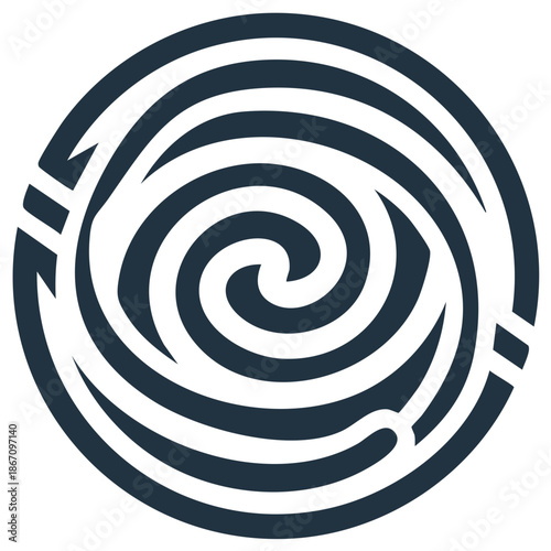 Circular Labyrinth Path with Abstract Swirling Pattern, Monochrome Graphic Illustration