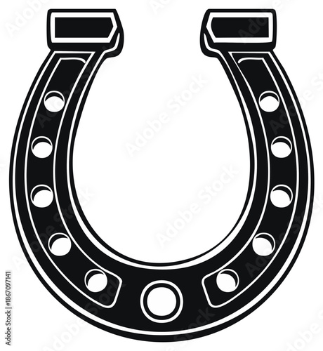 Black and White Horseshoe Graphic Icon of Good Luck Charm for Gaming or Western Design