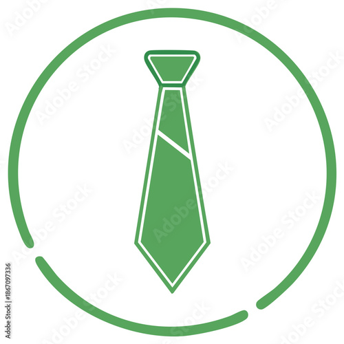 Green necktie icon in a circular frame simple flat vector illustration for business and formal wear