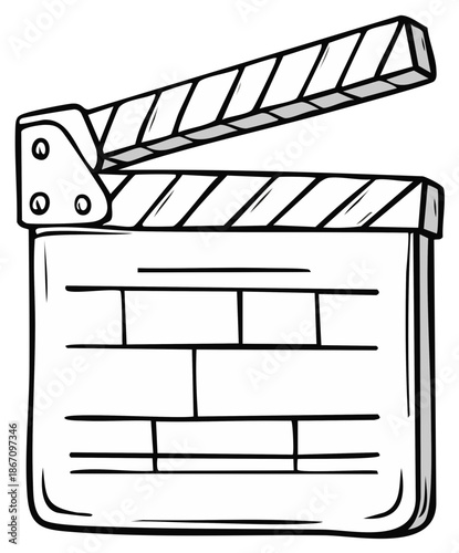 Doodle Style Cinema Clapperboard Open Film Slate Outlined Moviemaking Tool Clip Art