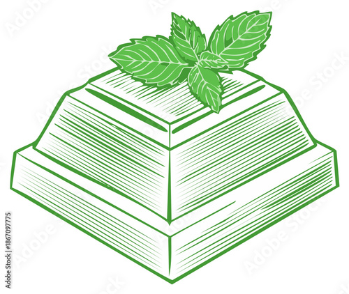 Geometric Tower Structure with Mint Leaf Illustration Green Tone Decorative Element