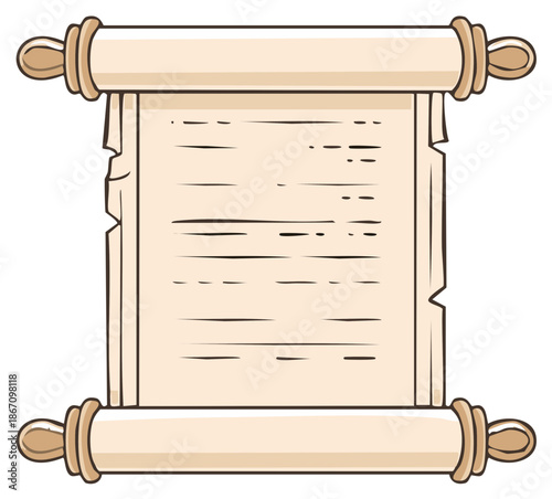 Vintage cartoon scroll illustration of an old unrolled parchment