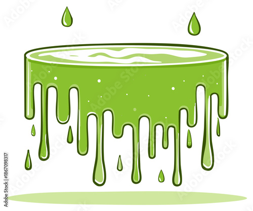 Green Slime or Goo Dripping from a Container in Cartoon Style