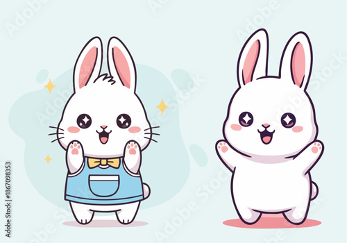 Cute cartoon bunny rabbit with arms outstretched in a happy greeting pose 