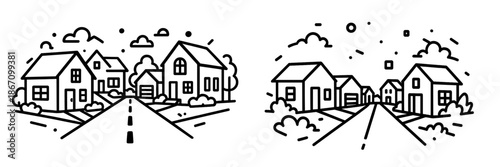 Vector illustration of a peaceful neighborhood with houses