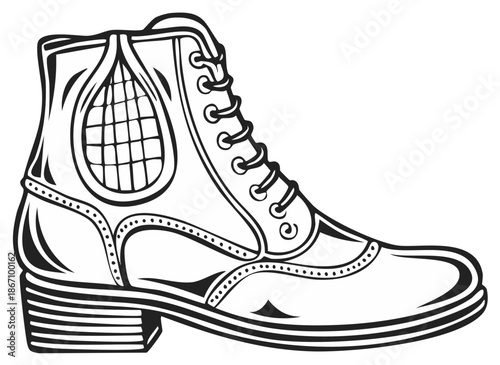 Elegant Leather Lace Up Boot Illustration Depicting Classic Style and Detailed Craftsmanship For Fashion Designs and Vintage Collections