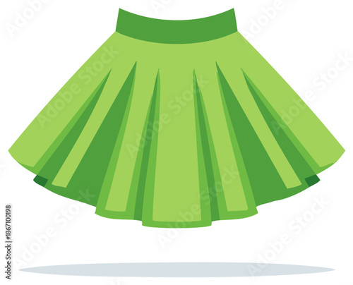 Illustration of a vibrant green pleated skirt showing fashion design and trendy clothing