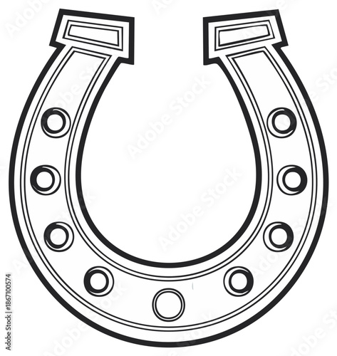 Classic Metal Horseshoe Graphic with Decorative Rivets and Outline Detail