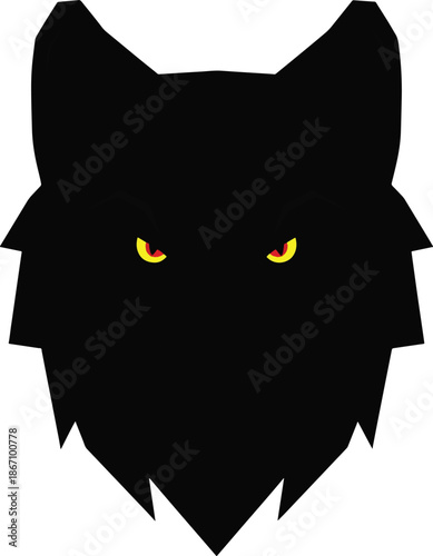 Black Wolf Head with Piercing Yellow Eyes - A Symbol of Mystery.