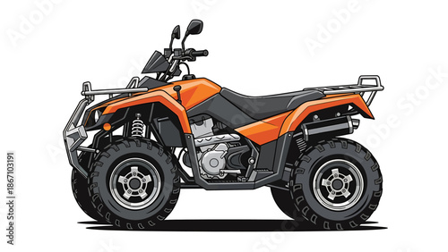 Orange Quad Bike Isolated on White Background