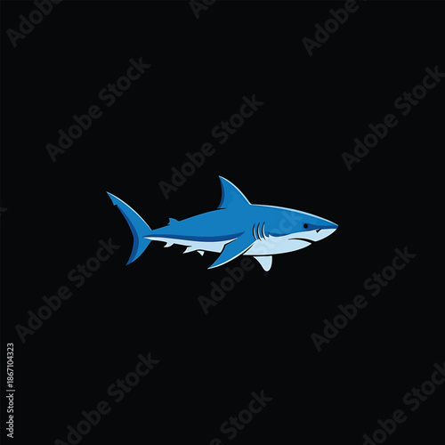 Blue Shark Illustration on Black Background, Marine Predator.