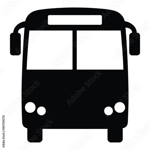 Simple black and white illustration of a front view school bus design