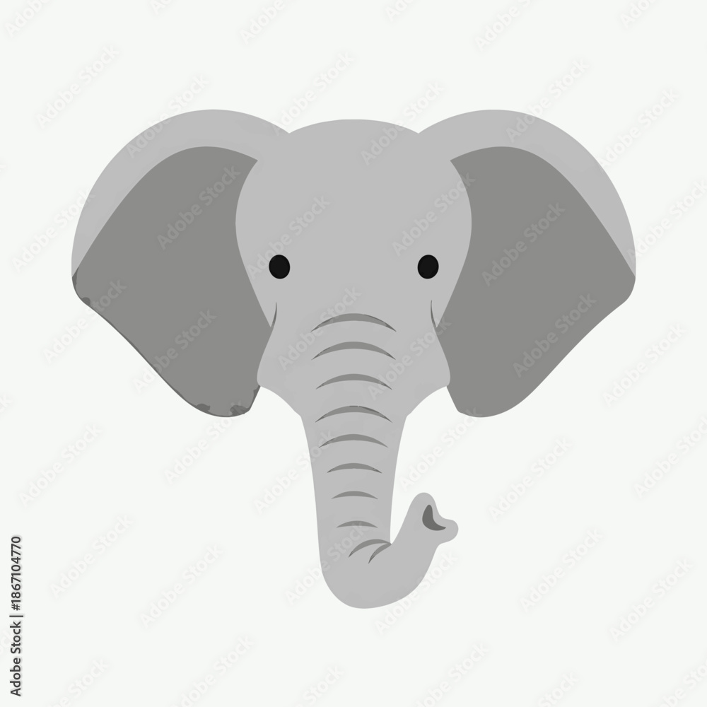 Fototapeta premium Cartoon Elephant Head with Large Ears and Curled Trunk.