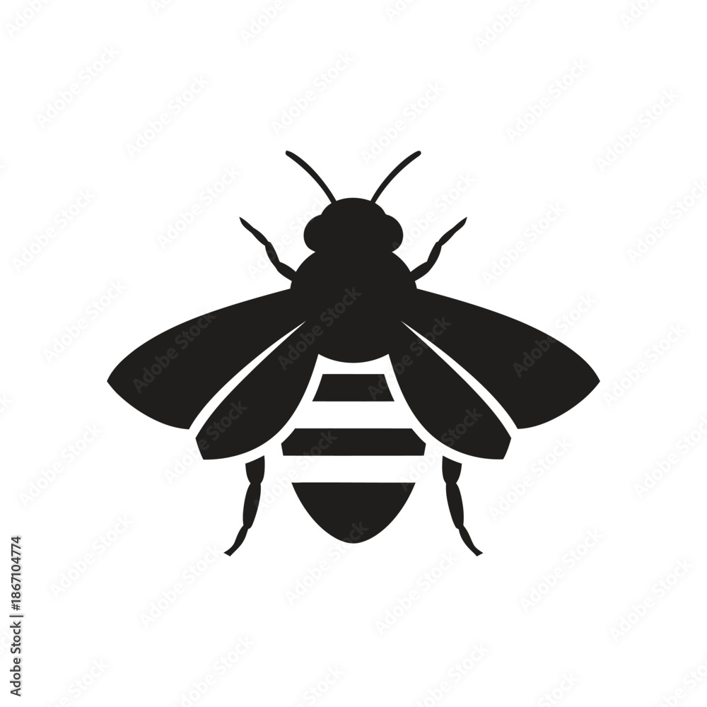 Obraz premium A simple black silhouette of a bee with visible wings and body