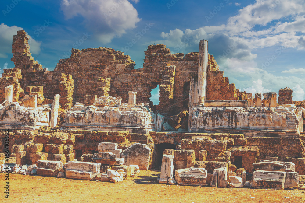 Fototapeta premium The Ruins of Ancient Side city agora. Antic Side. Turkey.