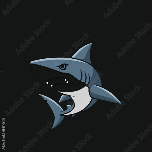 Cartoon Shark Illustration with Sharp Teeth and Menacing Gaze.
