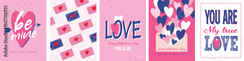 Happy Valentines Day typography with handwritten calligraphy text, isolated on pink background. Romantic Template design for celebrating valentine's Day on 14 February. Vector Illustration