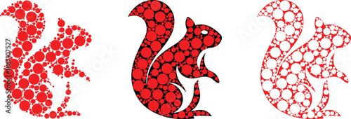 Red squirrel silhouette made of circles, Squirrel animal dot style silhouette design
