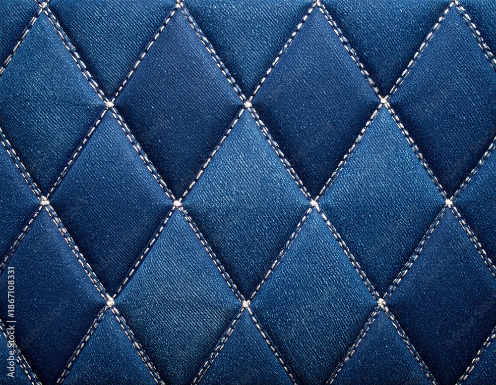 Fototapeta premium Close-up of a Luxurious Diamond-Patterned Blue Leather Upholstery, Textured Surface.
