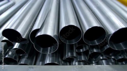 Polished metal tubes stacked