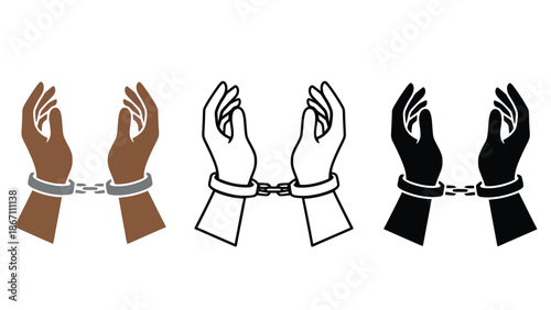 An illustration of hands in different skin tones with handcuffs on wrists