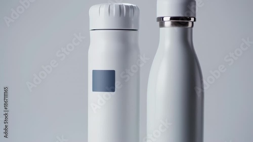 Two white insulated water bottles, one with a textured top