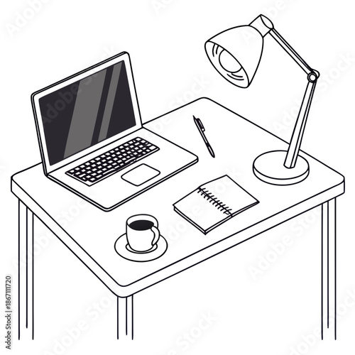 Minimalist Home Office Desk Setup Illustration