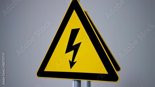 Yellow triangle warning sign with a black lightning bolt, indicating electrical hazard