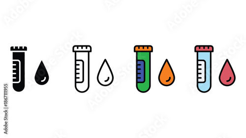 A medical illustration of various blood sample icons and test tubes