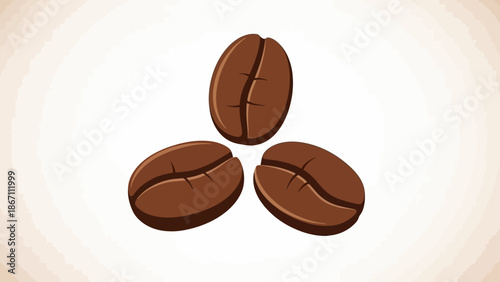 Three stylized brown coffee beans arranged in a triangular formation on a light beige background.