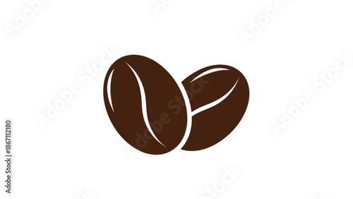 A close-up illustration of two dark brown roasted coffee beans with a subtle sheen, set against a clean white background.