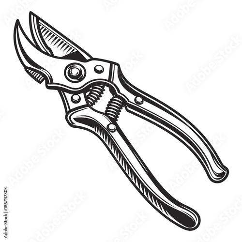 Gardening pruning shears folded on a clean white background