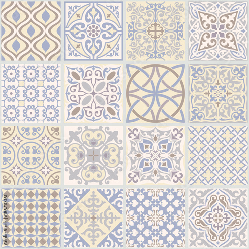 Asian floral design tile. Vintage Illustration background.