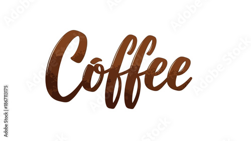 The word "Coffee" is written in a stylish, dark brown, script font with a subtle watercolor texture.