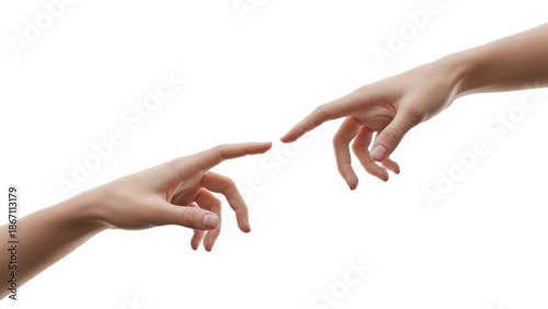 Symbolic connection between two hands reaching out to each other against a dark backdrop