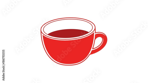 A simple red cup filled with a dark red liquid, likely coffee or tea.
