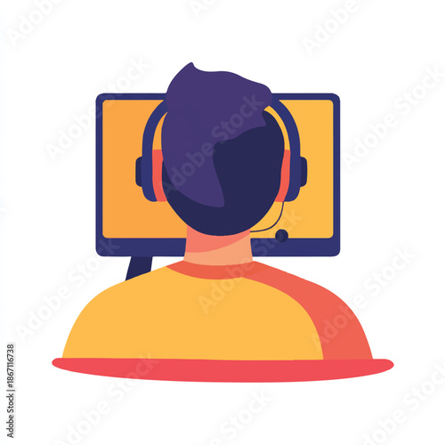  Person wearing headphones in front of a computer screen