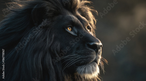 Black Lion Head Sunlight Dramatic Portrait